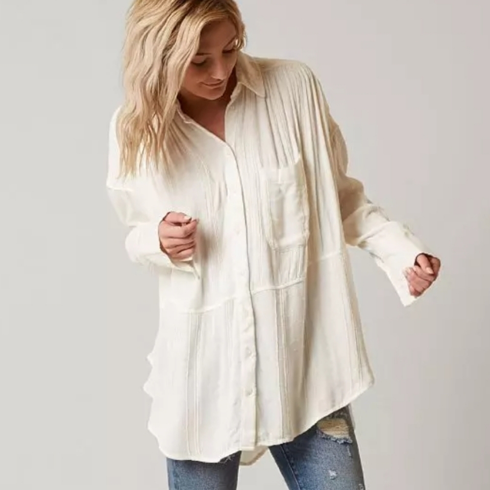 Free People Cozy nights long sleeve button down top Size Small
